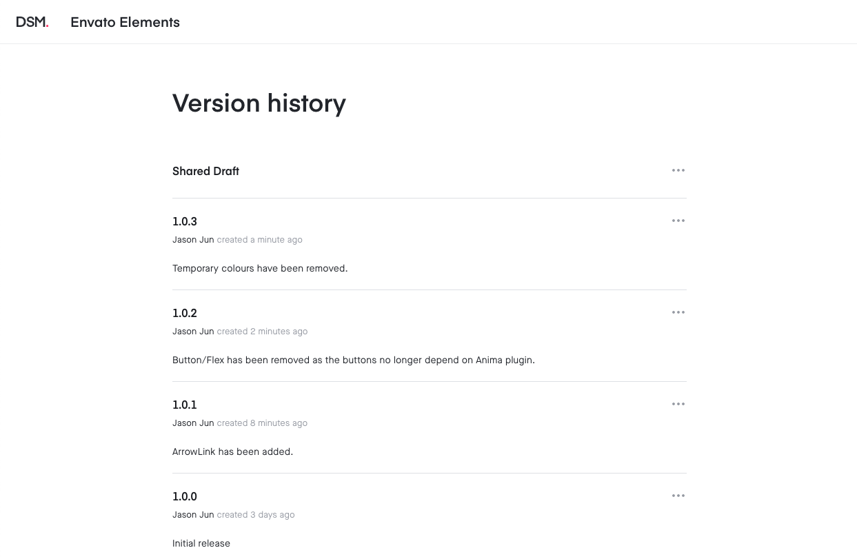 Invision DSM Version history