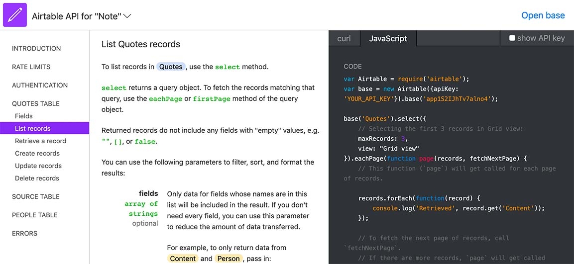 Airtable API document