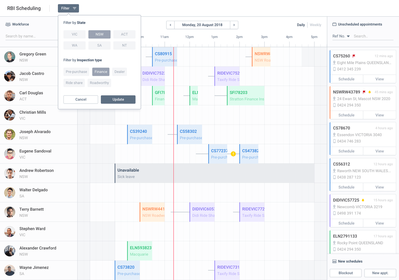 Workforce filtering